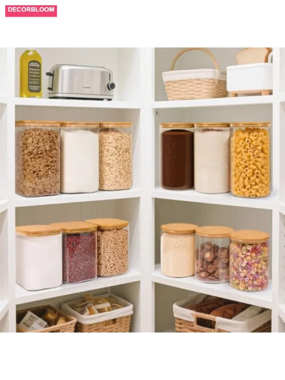 3.6 Qt Glass Food Storage Containers Set of 2, Large Canisters with Bamboo Lids